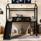 Bellemave Twin Metal Loft Bed with Fence and Two-Sided writable Chalkboard, Twin Size Metal House Bed with Slide and Ladder,for Bedroom Dorm,for Kids, Boys, Girls, Teens (Black) Bellemave