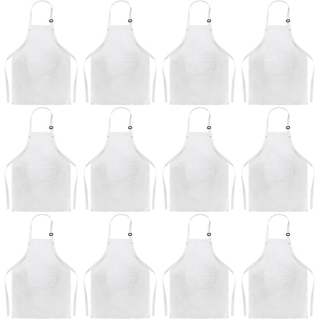 DEAYOU 12 Pack Kids Apron with 2 Pocket, Adjustable Children Chef Apron, White Child Painting Aprons for Cooking, Baking, Crafting, Grilling, Kitchen, Classroom, Party, Activity, Boys, Girls DEAYOU