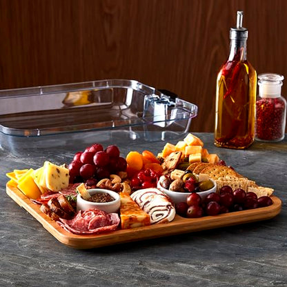 FARBERWARE Build-a-Board Cutting Board with Compartments and Clear Locking Lid for Charcuterie, Snacks, and More-Make it. Take it. Enjoy it, 11x14 Inch, Bamboo - WoodArtSupply