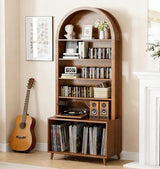 Limaoaio Large Record Player Stand with Vinyl Storage,6-Tier Arched Record Player Table Holds Up 350+ Albums, Turntable Stand with CD/DVD Rack,Vinyl Record Storage for Living Room(Walnut, 31.49''W) Limaoaio