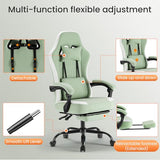 Sweetcrispy Computer Gaming Chair - High Back Ergonomic Desk Chair with Footrest and Lumbar Support, Height Adjustable Task Chair with Linkage Armrests and Headrest, 360° Swivel Wheels, Green Sweetcrispy