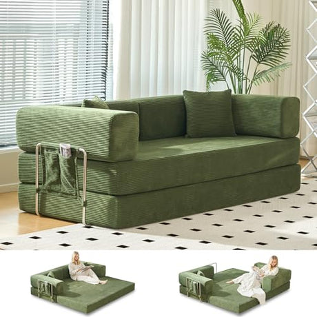 GEARIVY Folding Sofa Bed Convertable Corduroy Couch King Size Floor Sleeper 4-in-1 DIY Combination Modular Sofa Fold Out Futon Lounge Comfy Foldable Lazy cama for Living Room GEARIVY