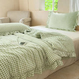 NSNLGSGC Sage Green Ruffle Gingham Comforter Set Queen, Pre-Washed Ruffled Plaid Checked Comforter Bedding, 3 Pieces Vintage Farmhouse Grid Bedding Set(Green Gingham, Queen) NSNLGSGC