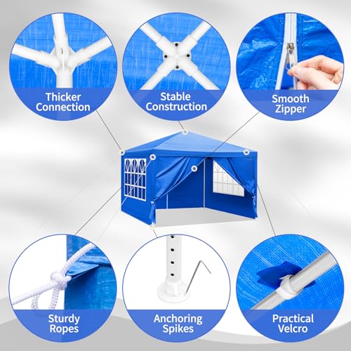 10'x10' Party Tent Outdoor Event Tents with 4 Removable Sidewalls, Large Event Tent Canopy Waterproof for Parties Patio Birthday All Season Outdoor Blue Gainvieyee
