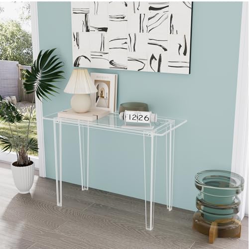 Acryve Acrylic Desk - Clear Acrylic Table, Modern Home Office Study Table, Extended Surface Multi-Purpose Console, Sturdy Lightweight Workstation for Small Spaces (Transparent-L) Acryve