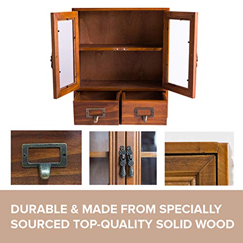 Primo Supply Rustic Floating Wall Cabinet with Glass Doors and Drawers for Stylish Storage - WoodArtSupply