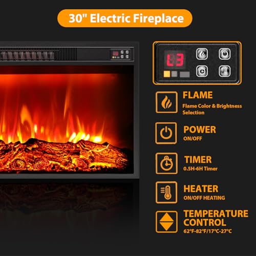 Naice 80" Electric Fireplace with Mantel, Fireplace TV Stand for TVs Up to 90", Modern Entertainment Center, Realistic Stacked Stone Surround 30" 3D Realistic Flame Heater Ideal for Living Room,Black Naice