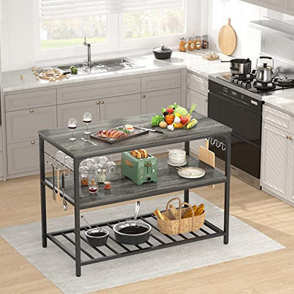 Homieasy Black Oak Kitchen Island with Wine Rack, Glass Holder & 3-Tier Storage