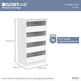 ClosetMaid Modular Storage Unit with 4 Drawers, Wood Closet Organizer, Stacking, Full Backer, Storage, Decorative Trim, White ClosetMaid