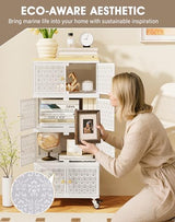 4 Tier Metal Storage Cabinet with wheels, Storage Bins with Magnetic Doors, Storage Cart for Living Room Wofufuza
