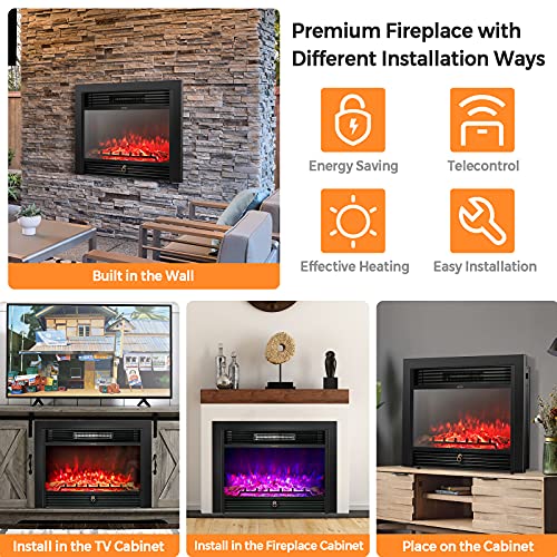 Giantex 28.5" Electric Fireplace Insert, Wall Recessed/Mounted, Freestanding Fireplace with Remote Control, 3 Color Adjustable Flames, 2 Modes Heat, 8 H Timer, 5 Brightness Settings, 750/1500W Heater Giantex