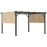 Outsunny 12' x 10' Outdoor Retractable Pergola Canopy with Sun Shade Unique Design Canopy Patio Metal Shelter for Garden Porch Beach, Beige Outsunny