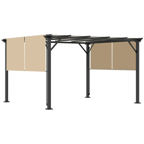 Outsunny 12' x 10' Outdoor Retractable Pergola Canopy with Sun Shade Unique Design Canopy Patio Metal Shelter for Garden Porch Beach, Beige Outsunny
