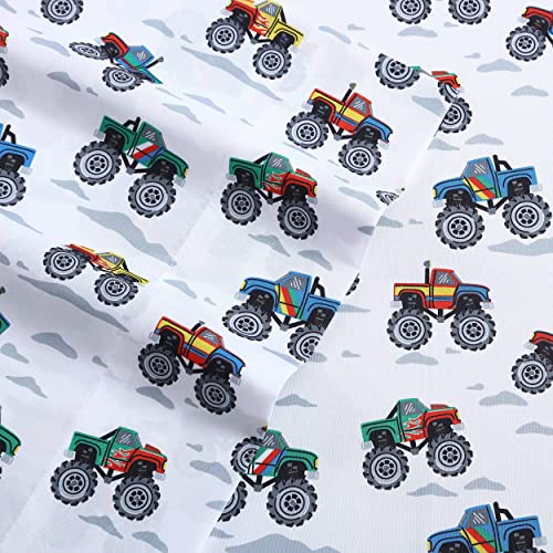 Poppy & Fritz Kids, Full Sheet Set, Stain Resistant Kids Bedding, Soft & Cozy Toddler Bedding Set (Trucks Grey, Full) Poppy & Fritz