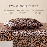 MR&HM Satin Bed Sheets, Twin XL Size Sheets Set, 3 Pcs Silky Bedding Set with 15 Inches Deep Pocket for Mattress (Twin XL, Brown Leopard) MR&HM