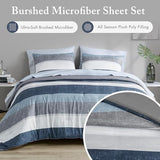 Madison Park Essentials Jaxon Bed in a Bag Comforter Set with Sheet, Printed Stripe Design, Modern All Season Bedding and Matching Sham, Queen Blue/Grey 7 Piece Madison Park