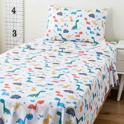 Bunnikins & Clover Kids Sheets Set Twin Size, Deep Pocket Twin Sheets Set Soft Printed Microfiber Dinosaur Toddler Bedding Set for Boys Girls