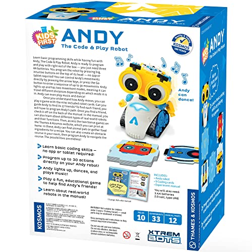 Thames & Kosmos Andy: The Code & Play Robot | Screen-Free Coding & Robotics Kit for Ages 4+ | Pre-Built Robot w/Intuitive Buttons for Preschoolers to Start Programming! | No Smart Device Required Thames & Kosmos