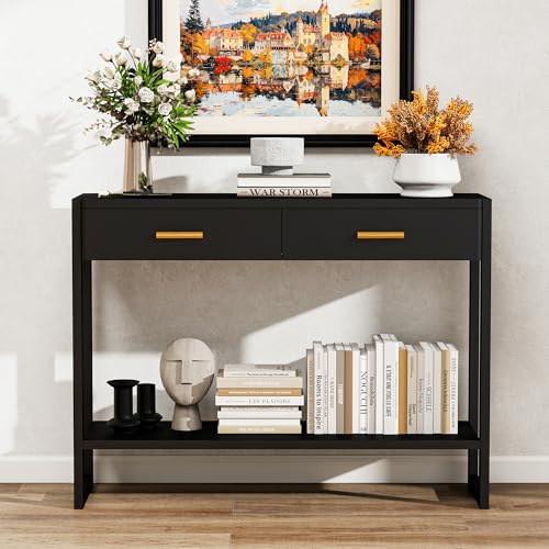 Edospaen Solid Wood Console Table with Storage Entryway Table with 2 Drawers Shelf & Reinforced Legs Edospaen