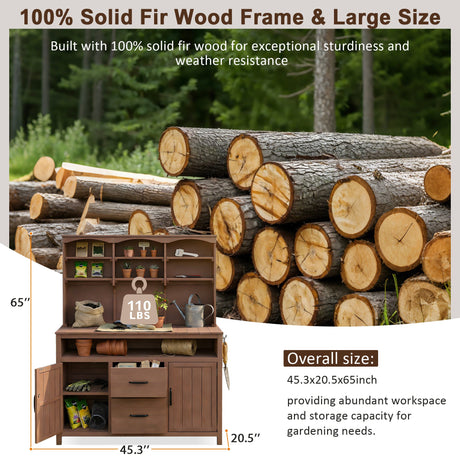 TOPMAX Large Fir Wood Potting Bench with Hutch and Storage HouseOfZazla