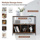Giantex Buffet Sideboard, Wooden Cupboard, Kitchen Pantry w/Spacious Countertop, Large Open Shelf, 3 Cube Storage Cabinet, Sturdy Rustproof Steel Frame, Modern Stationary Island, Brown & Black Giantex