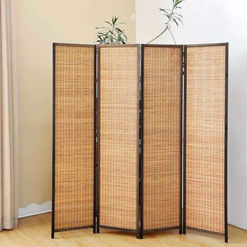 Pawlabay 4 Panel Bamboo Room Divider Screen,5.6 FT Tall Bamboo Divider Folding Panel Screen,Freestanding Panel Divider for Room Seperation,Brown PawlaBay