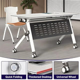 MOFGOE Folding Conference Table, Mobile Training Table with Silent Wheels, Large Wood Training Table, Meeting Mobile Combined Desk, for Office Conference Room Classroom, Modular,4 Pack,47x20x30 Inch MOFGOE