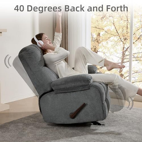 ParlorDream Oversized Rocker Recliner Chair, Overstuffed Extra Wide Manual Rocking Recliner, Adults Chair for Big Man, Reclining Sofa Chairs for Living Room,Grey ParlorDream