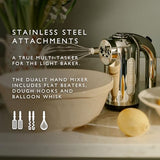 Dualit Hand Mixer - 400W - Strong Grip Handle - Attachments Included - Integral Plug Storage - 4 Speed Settings - Repairable gears - Flat Beaters, Dough Hooks, Balloon Whisk Dualit