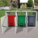 Metal Outdoor Garbage Bin Shed, Lockable Storage Shed for 3 Trash Cans, Galvanized Steel Waste Bin Storage Shelter for Garden, Yard, Patio, Grey Heliodeck