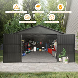 Domi 12x25FT Heavy Duty Outdoor Metal Garage Shed & Carport – Extra Large Lockable Double Door Storage Shelter for Cars, Trucks, Motorcycles, Lawn Equipment (Dark Grey) domi outdoor living