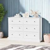 FACBOTALL Modern 6 Drawer Double Dresser, White Dresser Wood Dresser, Wide Chest of Drawers with Deep Drawers & Mental Double Handles Nursery Dresser for Living Room, Hallway FACBOTALL
