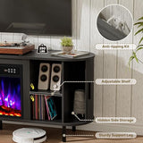 Kucreiheat 65" Fluted Fireplace TV Stand, Modern Entertainment Center for TVs Up to 75 inch, TV Console with Sliding Door, Curved Profile Design, Media Console for Living Room, Black Kucreiheat