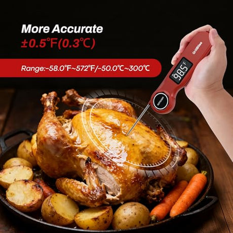 Instant Read Meat Thermometer, GrillBliss USB-C Rechargeable Digital Food Thermometer with 0.5s Fast Read & ±0.5℉ Accuracy, VA LCD Display, Cooking Thermometer for BBQ, Grill, Candy, Brewing GrillBliss