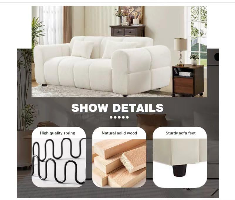 PINSOLID 80" Modern Sofa Couch, Comfy Deep Seat Lambswool Cloud Sofa, Upholstered 3-Seater Boucle Couch, Oversized Loveseat for Living Room, Bedroom, Office, Apartment(White) PINSOLID