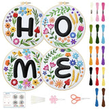 BEUNITONE 4 Set Embroidery Kit for Beginners, DIY Home Theme Pre-Stamped Pattern Needlepoint Kits for Adults with Hoop and Instruction, Funny Hand Embroidery Patterns for Cloth and Home Decor