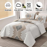 Dintszyayue Brown Boho Quilt Set Queen,3 Pieces Aztec Texture Quilt with 2 Pillowcases,Bohemian Geometric Bedspread Bedding Set Microfiber Quilted Coverlet Set for All Seasons Queen Size(90"×96") Dintszyayue