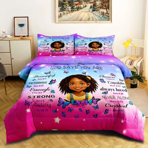 GRAT TIOC Black Girl Comforter Set Full Size for Kids,Black Girl Magic Bedding Set,God Says You are Christian Comforter for Bed Bedroom Sets GRAT TIOC