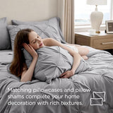 Bedsure King Size Comforter Set - Bedding Sets King 7 Pieces, Pintuck Bed in a Bag Grey Bed Set with Comforter, Sheets, Pillowcases & Shams Bedsure