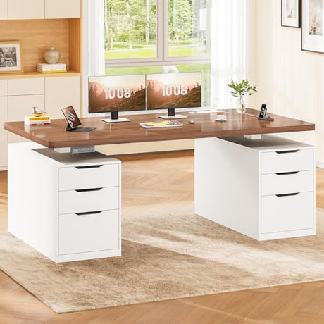 SEDETA Electric Standing Desk with 6 Drawers, 55" Adjustable Stand up Desk with Storage, Computer Desks with Power Outlets for Home Office, White SEDETA