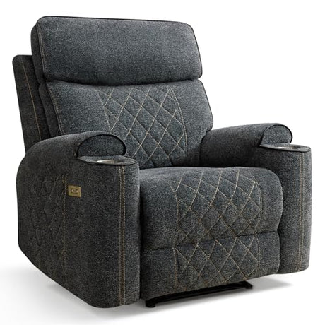 HAOMARKETS Electric Recliner Chair, Soft Fabric Power Recliners with Metal Cup Holders, Single Overstuffed Heavy Duty Reclining Sofa Chairs for Living Room Bedroom, Dark Grey HAOMARKETS