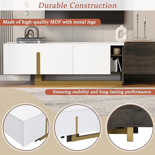 Merax 66.7 inch Modern TV Stand for TVs up to 70 Inches, Light Luxury TV Cabinet with Storage, 1 Drawer 2 Cabinets Television Stands with Metal Legs, Entertainment Center for Living Room, White Merax