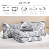 WONGS BEDDING Grey Comforter Set Queen Size, Damask Texture 7 Pieces Gray Bed in a Bag Microfiber Boho Comforter Bedding Sheet Set with Comforter, Flat Sheet, Fitted Sheet,Pillow Shams,Pillowcases WONGS BEDDING