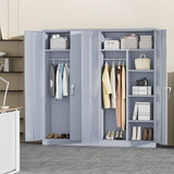 Greenvelly Metal Wardrobe Closet with Doors and Hanging Rod, 72” Lockable Steel Storage Wardrobe Bedroom Storage Cabinet, Clothes Closet for Home, Office and Bedroom, School,Gym(Dark Gray) Greenvelly