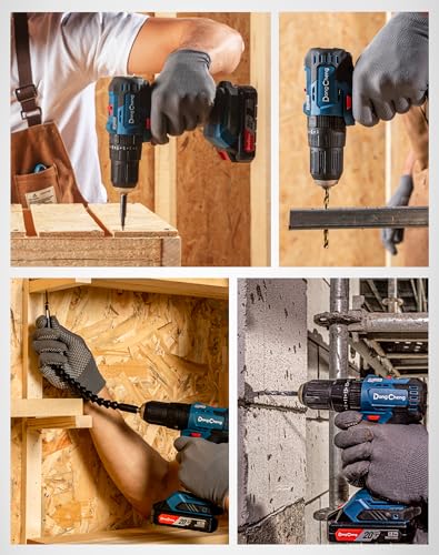 DongCheng 20V MAX Brushless Cordless 1/2" Hammer Drill Kit, 2 Batteries and Charger, 20+1+1 Metal Clutch, 435 in.lbs, 27000 IPM Compact Impact Drill for Drilling Brick Wall, Metal, Wood, Scre - WoodArtSupply