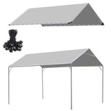 BOUTICOL 10 x 20 Ft Heavy Duty Carport Replacement Canopy Cover Waterproof & UV Protected Garage Top Tent Shelter Tarp Cover with 44 Ball Bungees Cords, Only Top Cover, Grey BOUTICOL