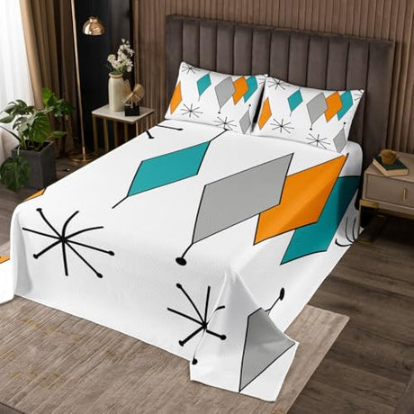 Erosebridal Colorful Aesthetic Coverlet King Size Diomand Bedding Set, Retro Atomic Bedspread Set Modern Mid Century Quilt Set, Bohemian Minimalist Bed Set Breathable 3pcs Erosebridal