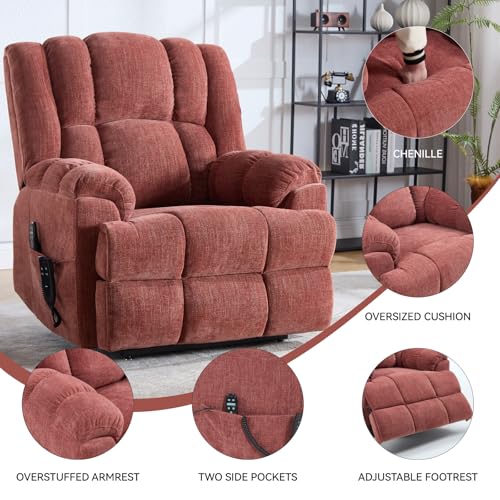 Trustyue Dual Motor Power Lift Recliner Chair with Lay Flat, Full-Body Vibration & Lumbar Heating - Lift Assist Chair for Elderly, Electric Recliner with Massage and Heat,Easy Assembly Red