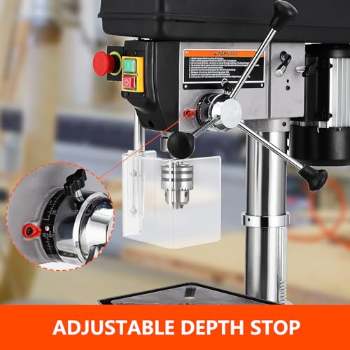 17 in Floor Drill Press with Swing-away Safety Guard, 12 Amp 120V Pure Copper Motor, 200-3630 RPM Variable Speed, 0-45° Tilting Worktable, Tabletop Drilling Machine for Wood Metal PioneerWorks