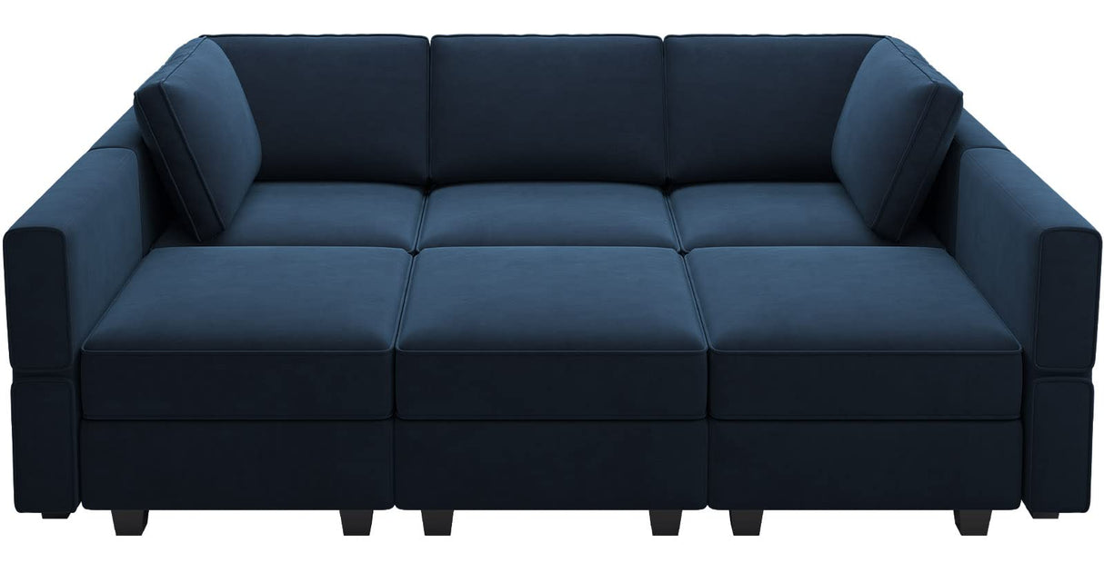 Belffin Modular Velvet Sectional Sofa with Chaise Lounge Sectional Sleeper Sofa with Storage Chaise Bed Couch for Living Room Blue Belffin